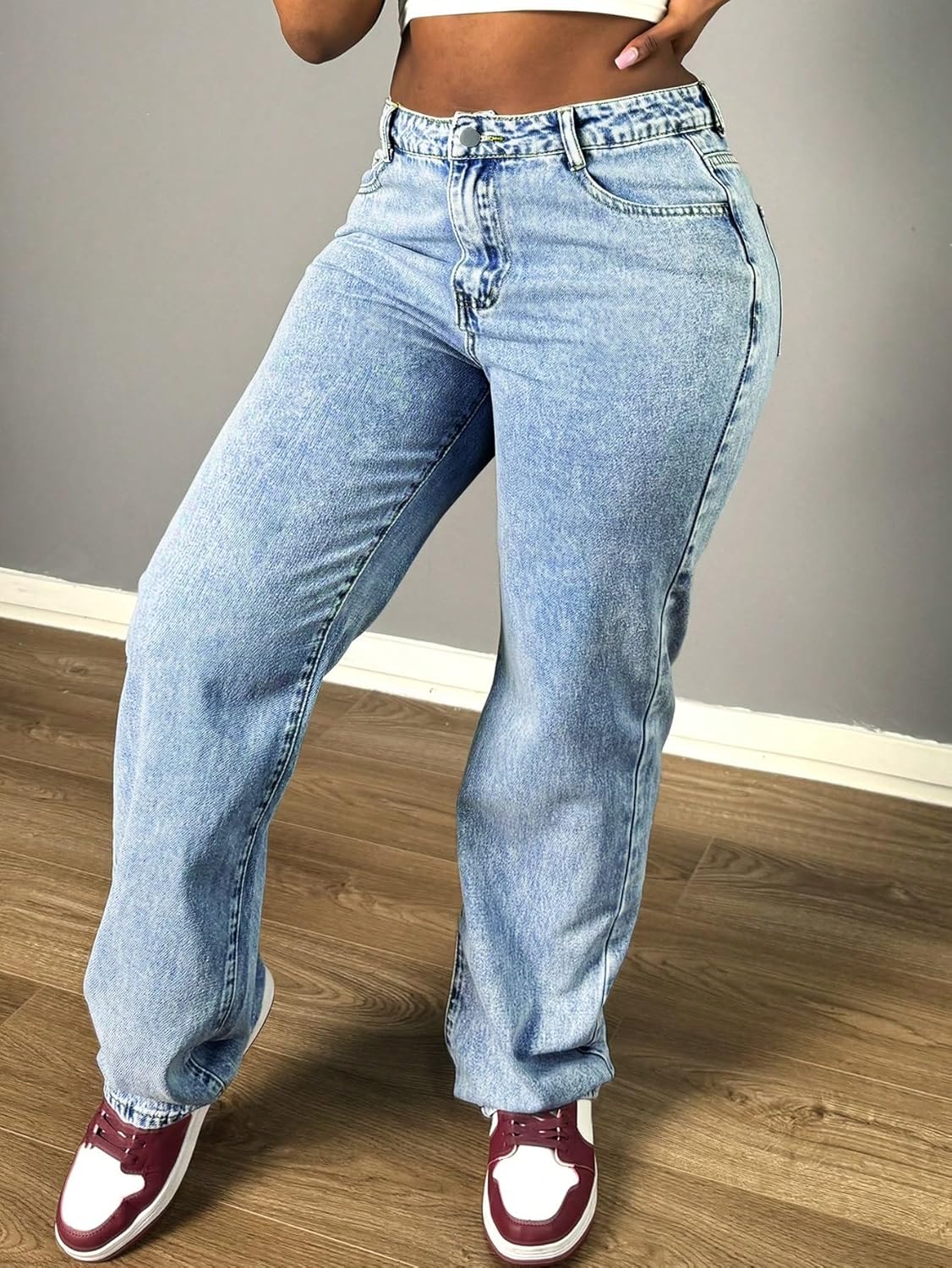 Jeans for Women Trendy Straight Wide Leg Denim Pants Vintage wash Boyfriend Casual Pockets Loose Jeans