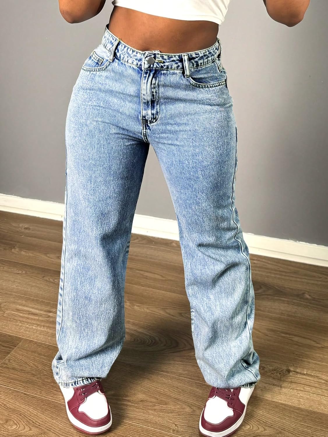 Jeans for Women Trendy Straight Wide Leg Denim Pants Vintage wash Boyfriend Casual Pockets Loose Jeans