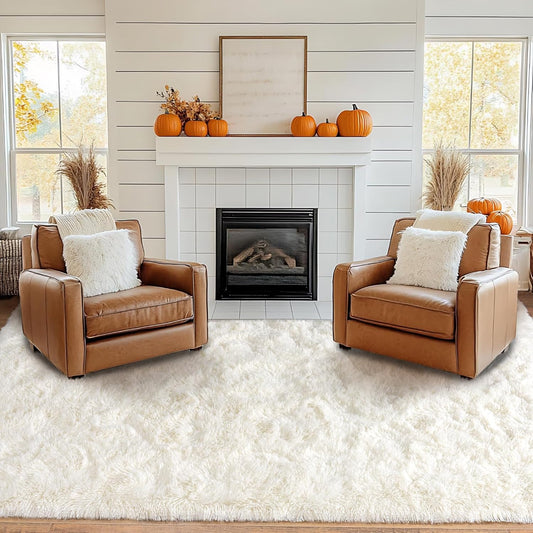 9x12 Area Rug, Large Area Rug for Living Room, Shag Rug for Bedroom, Soft Furry Non Slip Carpet for Kids Room Nursery Teens Dorm Home Decor, Cream White