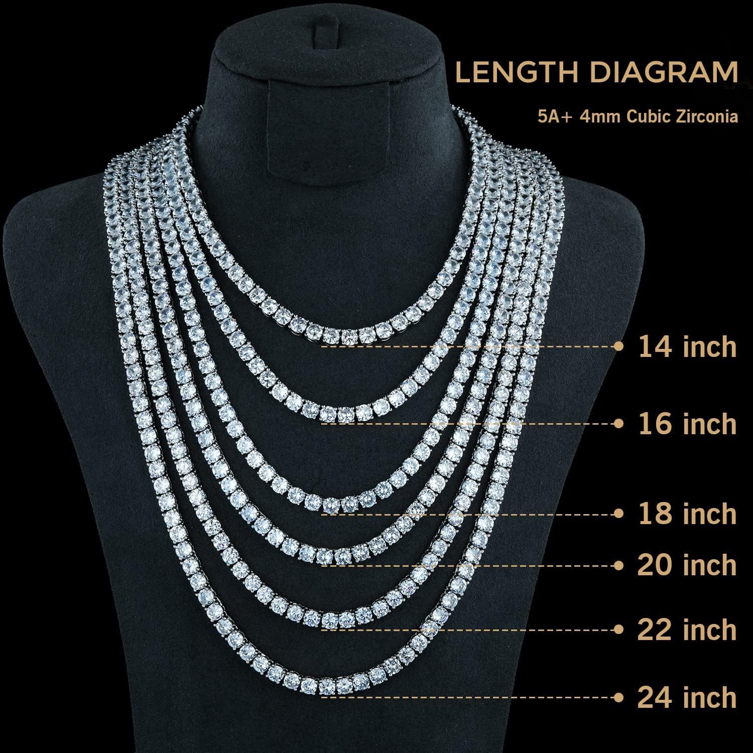 TIKJE Tennis Necklace 925 Sterling Silver| 3mm-6mm Cubic Zirconia Round Cut Faux Diamond Tennis Chain for Women and Men 16-24inches Valentine's Day Gift