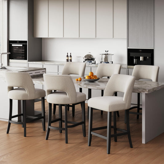 keoni Counter Height Bar Stools Set of 4, Upholstered Bar Stools with Wood Legs, Modern Counter Stools with Back for Kitchen Island and Bar, Brown