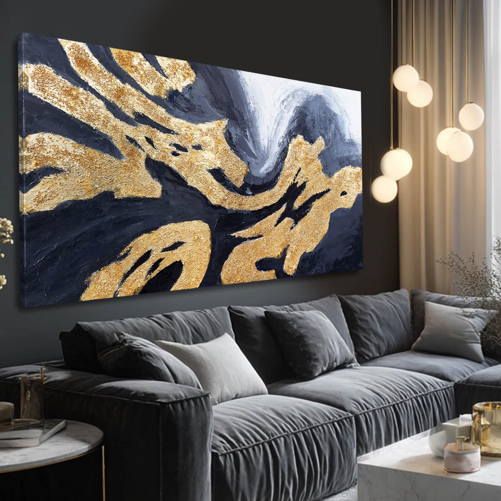 Kureful Abstract Wall Paintings Simple Canvas Wall Art Gold Wall Decor 29"x58" Large Pictures for Living Room Office Decorations