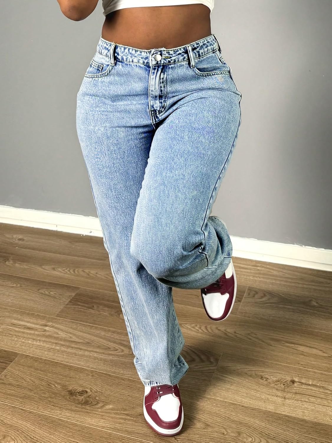 Jeans for Women Trendy Straight Wide Leg Denim Pants Vintage wash Boyfriend Casual Pockets Loose Jeans