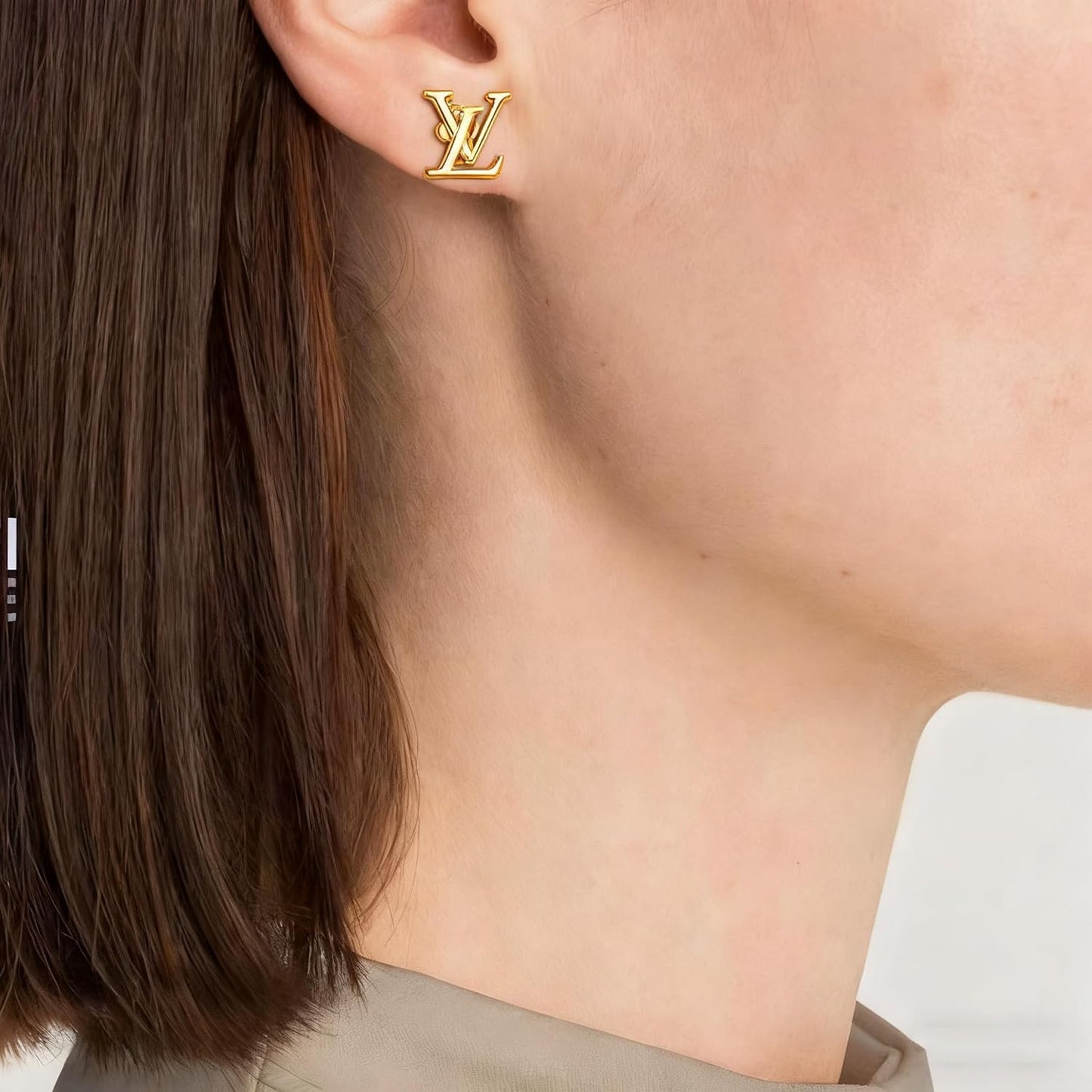 Stud Earrings, 18K Gold Plated, Classic Monogram Design, Fashion Jewelry for Women