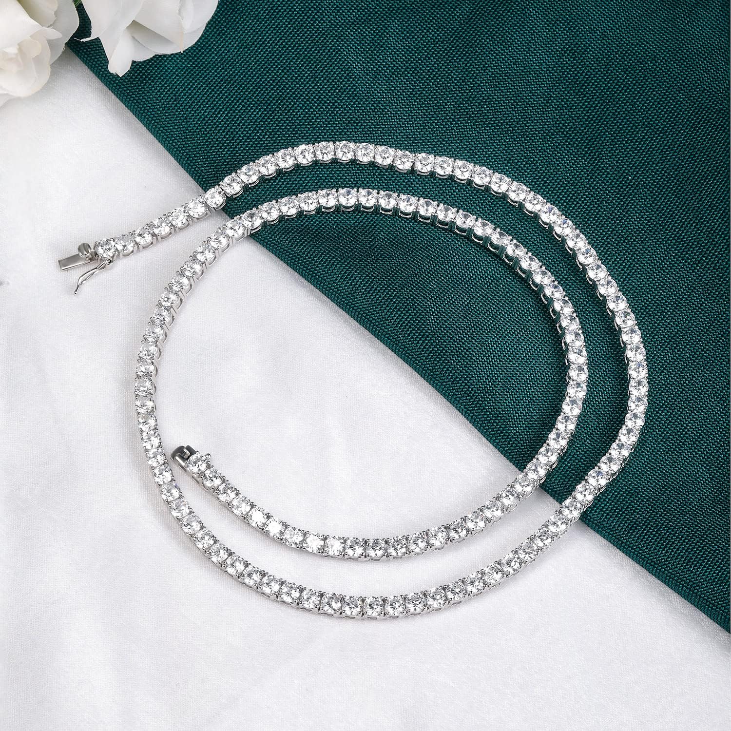 TIKJE Tennis Necklace 925 Sterling Silver| 3mm-6mm Cubic Zirconia Round Cut Faux Diamond Tennis Chain for Women and Men 16-24inches Valentine's Day Gift