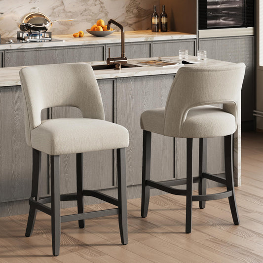 keoni Counter Height Bar Stools Set of 4, Upholstered Bar Stools with Wood Legs, Modern Counter Stools with Back for Kitchen Island and Bar, Brown