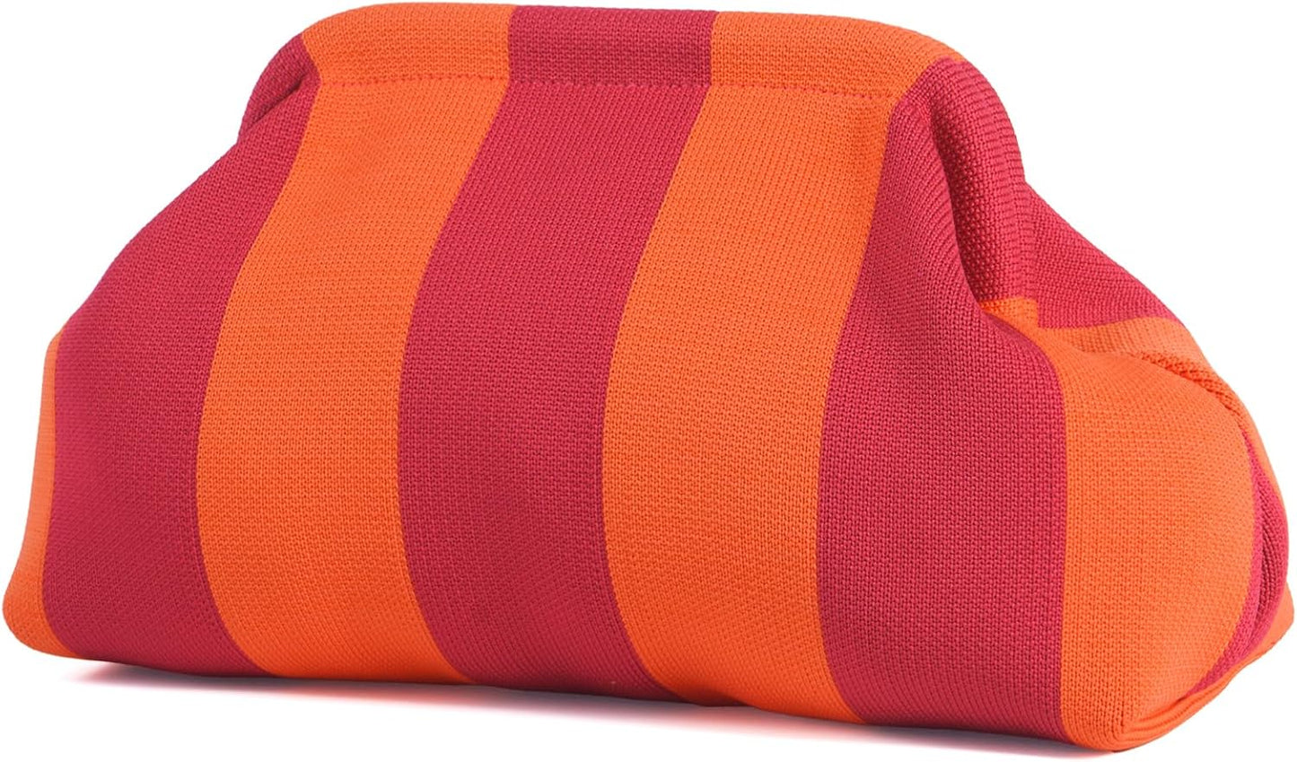 Woven Clutch Purses for Woman,Summer Beach Purse for Vacation, Woven Striped Dumpling Bag,Crochet Evening Handbag