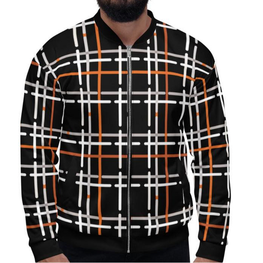 Mens Jacket - Tartan Plaid Colorblock Bomber Jacket Black/multicolor
