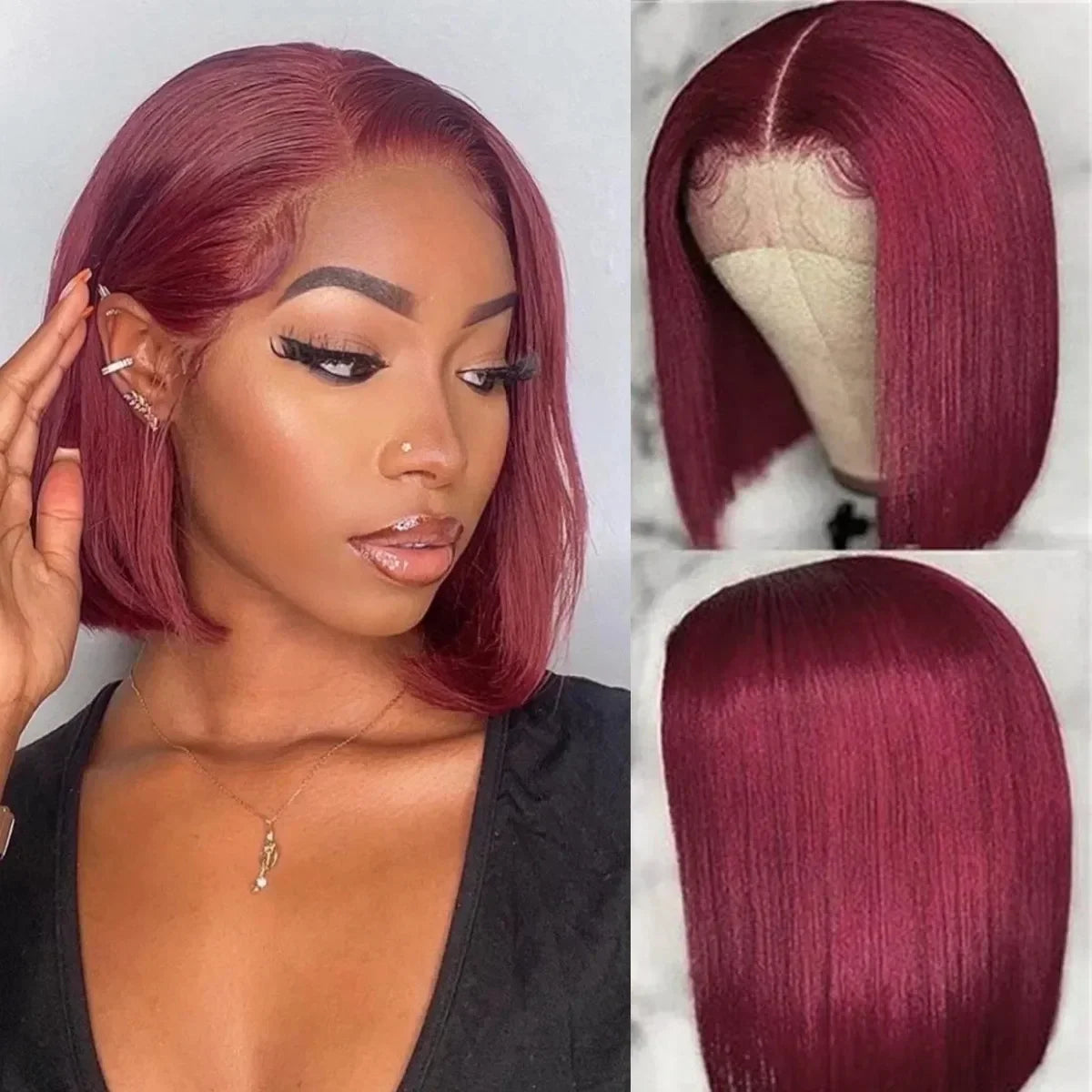 Burgundy Transparent Bob Human Hair Wig-1