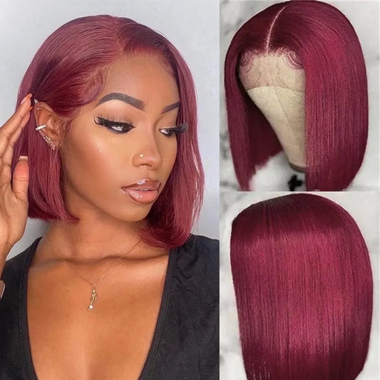 Burgundy Transparent Bob Human Hair Wig-1