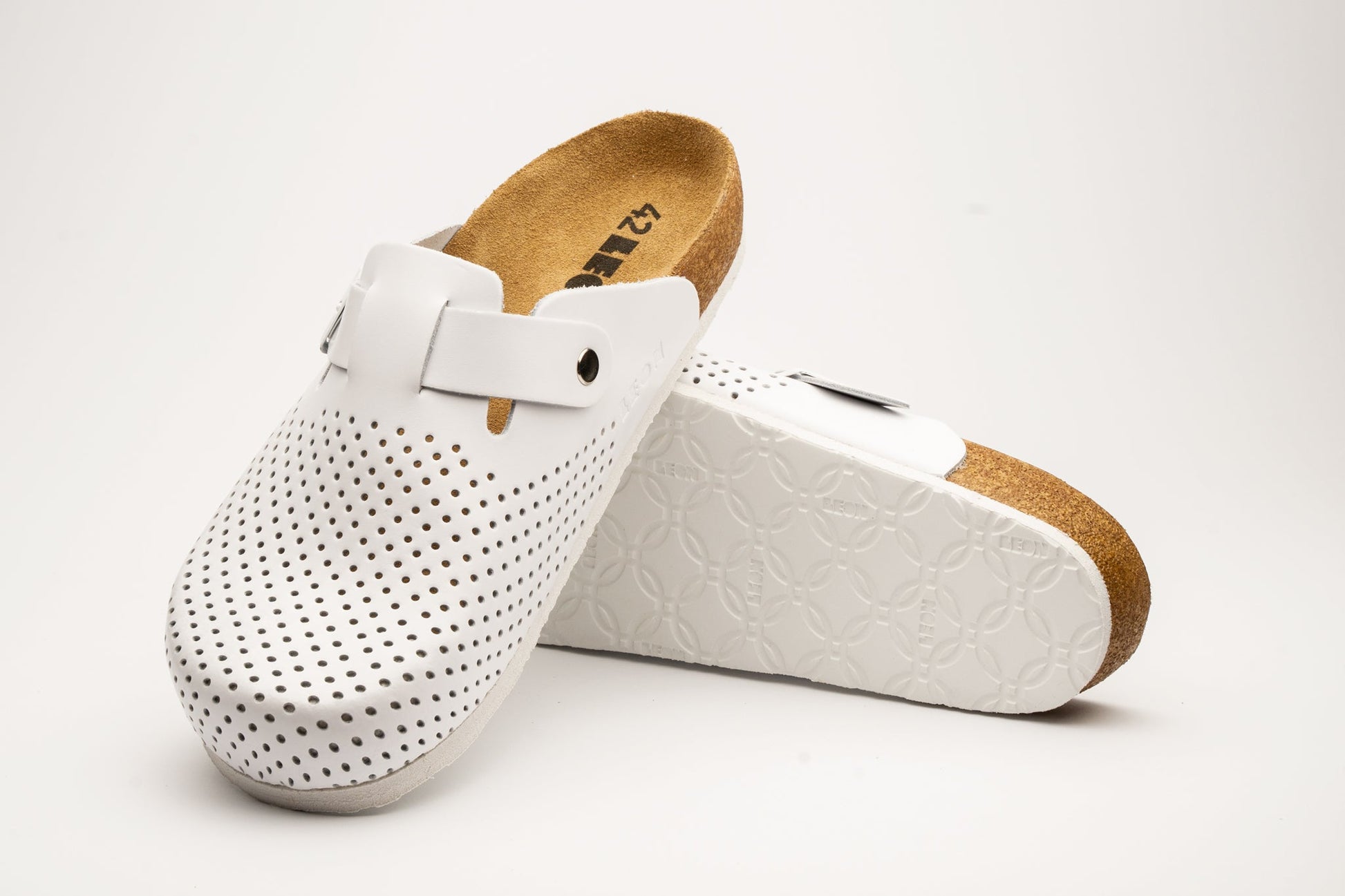 Bjorn by LEON- Men’s Leather Clogs – Breathable Perforated Slip-On Shoes with Cork Style Footbed-1