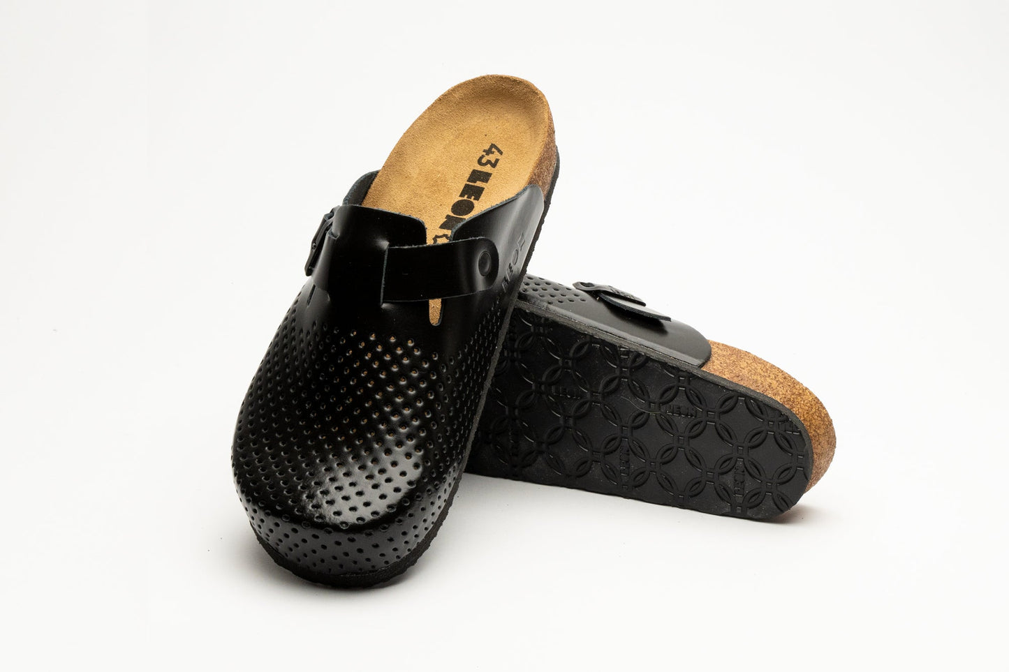 Bjorn by LEON- Men’s Leather Clogs – Breathable Perforated Slip-On Shoes with Cork Style Footbed-5