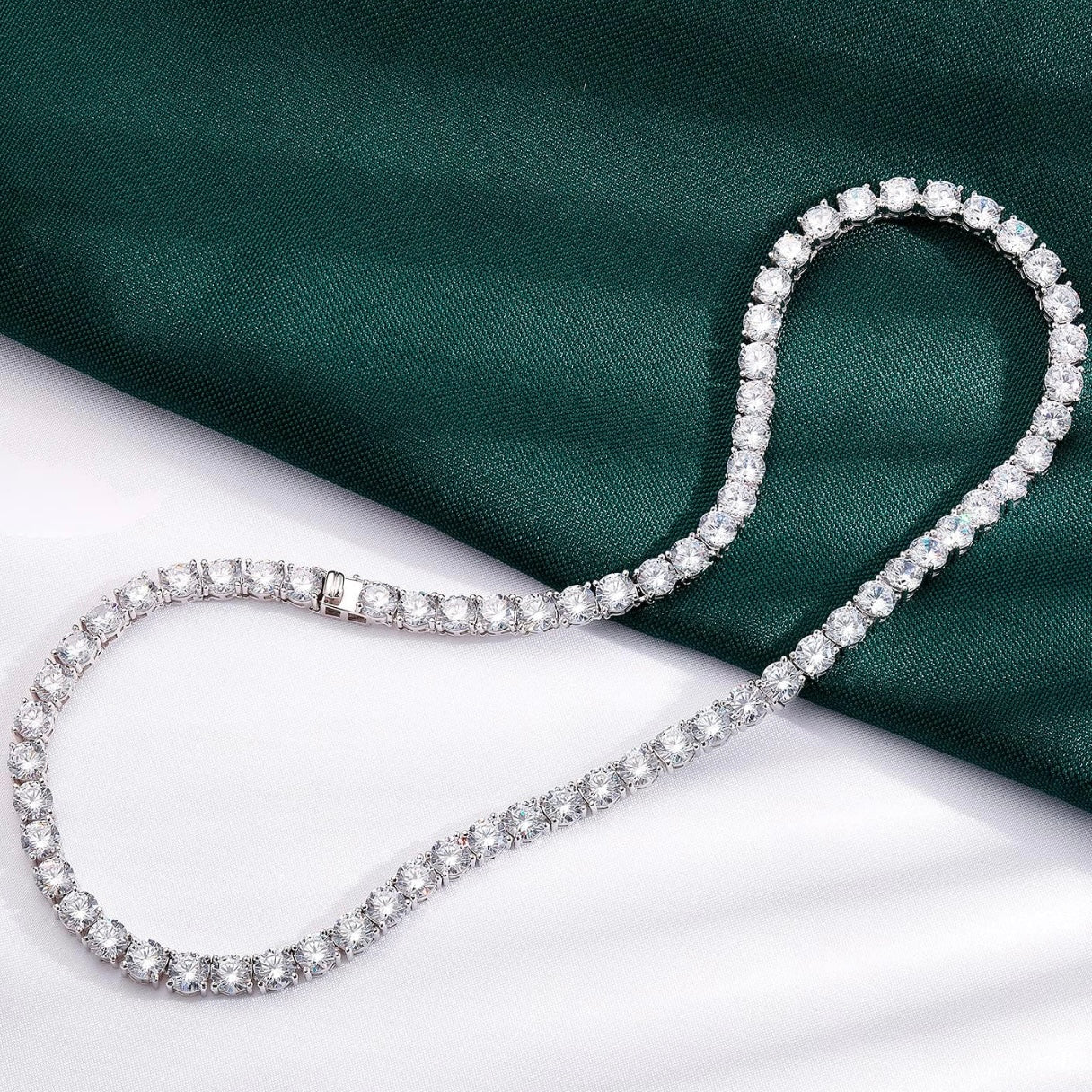 Tennis Necklace .925 Sterling Silver| Round Cut Diamonds