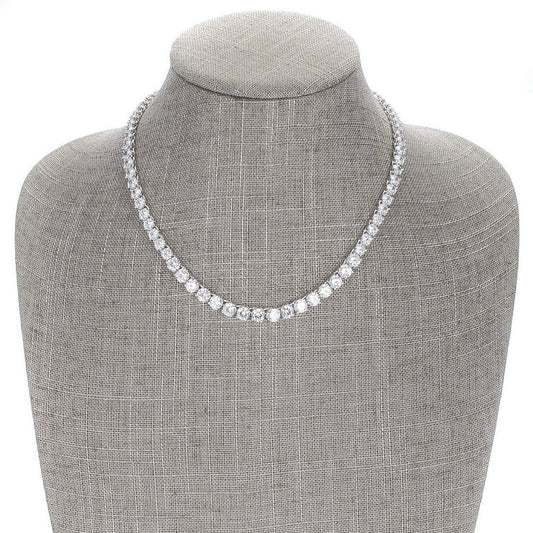 Tennis Necklace .925 Sterling Silver / White Gold |Round Cut Diamonds