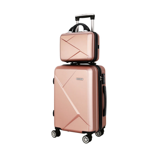 NNEDSZ 2pc Luggage 12" 20" Trolley Travel Suitcase Storage Carry On TSA Lock Rose Gold-0
