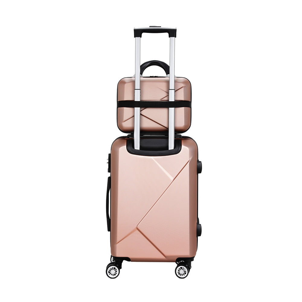 NNEDSZ 2pc Luggage 12" 20" Trolley Travel Suitcase Storage Carry On TSA Lock Rose Gold-2
