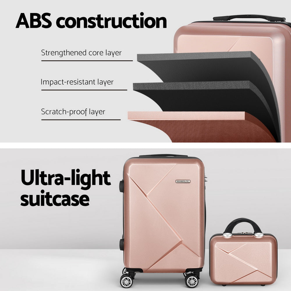 NNEDSZ 2pc Luggage 12" 20" Trolley Travel Suitcase Storage Carry On TSA Lock Rose Gold-3