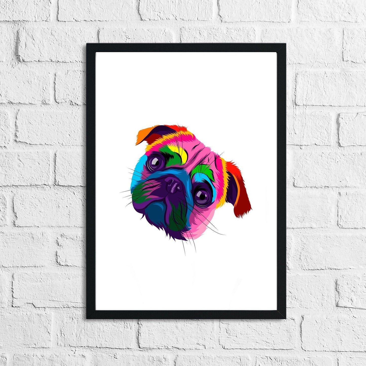 35| Abstract Multicoloured Pug Head Portrait Home Wall Decor Print