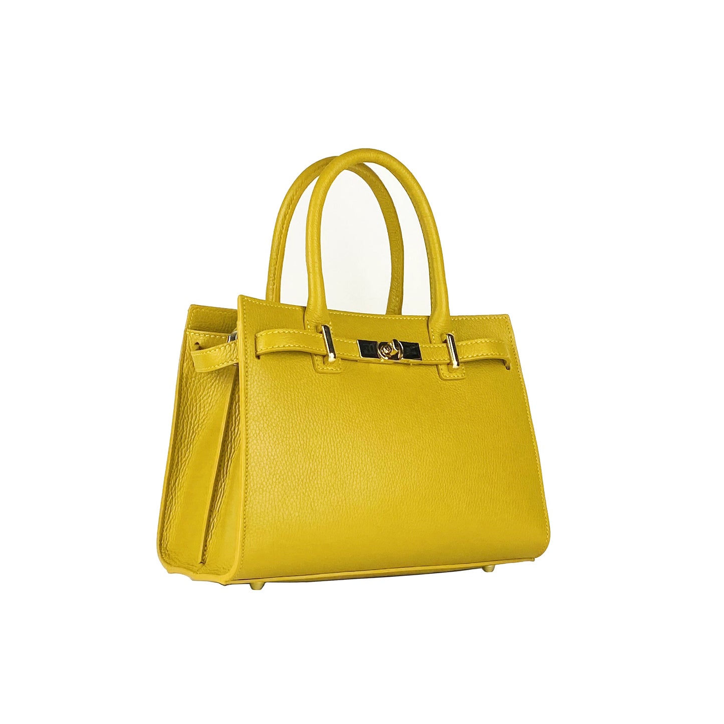 RB1016AR | Women's Genuine Leather Handbag Made in Italy with Removable Shoulder Strap. Attachments with Shiny Gold Metal Snap Hooks - Mustard Color - Dimensions: 28 x 20 x 14 + 12.5 cm-1