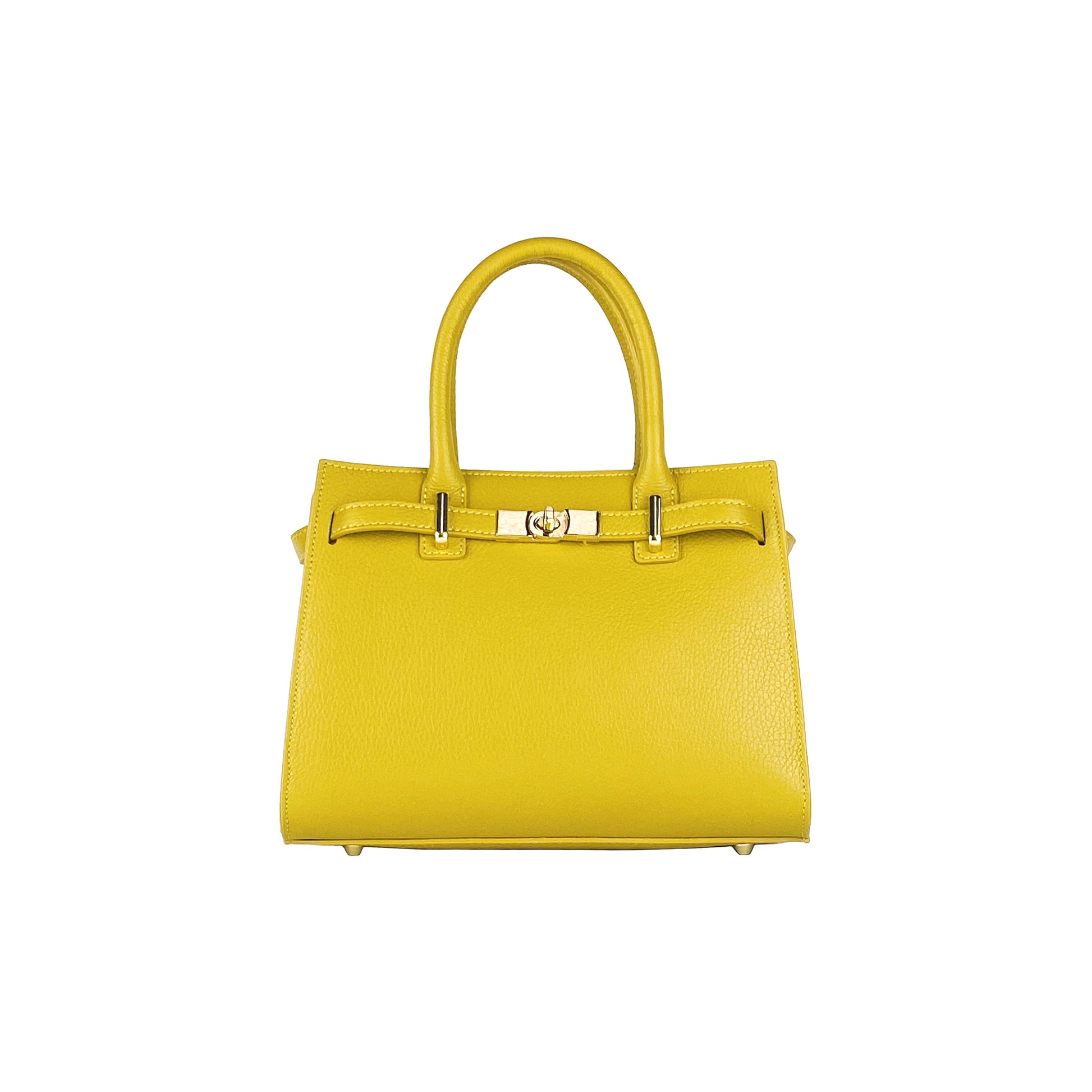 RB1016AR | Women's Genuine Leather Handbag Made in Italy with Removable Shoulder Strap. Attachments with Shiny Gold Metal Snap Hooks - Mustard Color - Dimensions: 28 x 20 x 14 + 12.5 cm-2