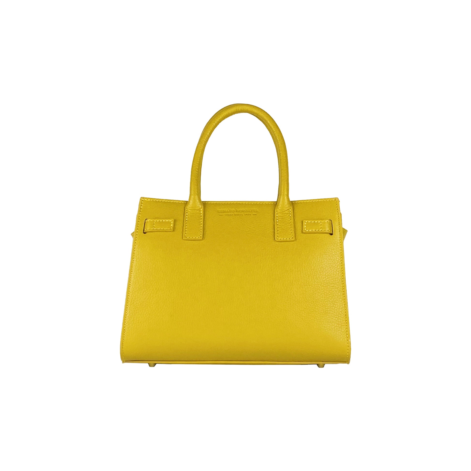 RB1016AR | Women's Genuine Leather Handbag Made in Italy with Removable Shoulder Strap. Attachments with Shiny Gold Metal Snap Hooks - Mustard Color - Dimensions: 28 x 20 x 14 + 12.5 cm-3