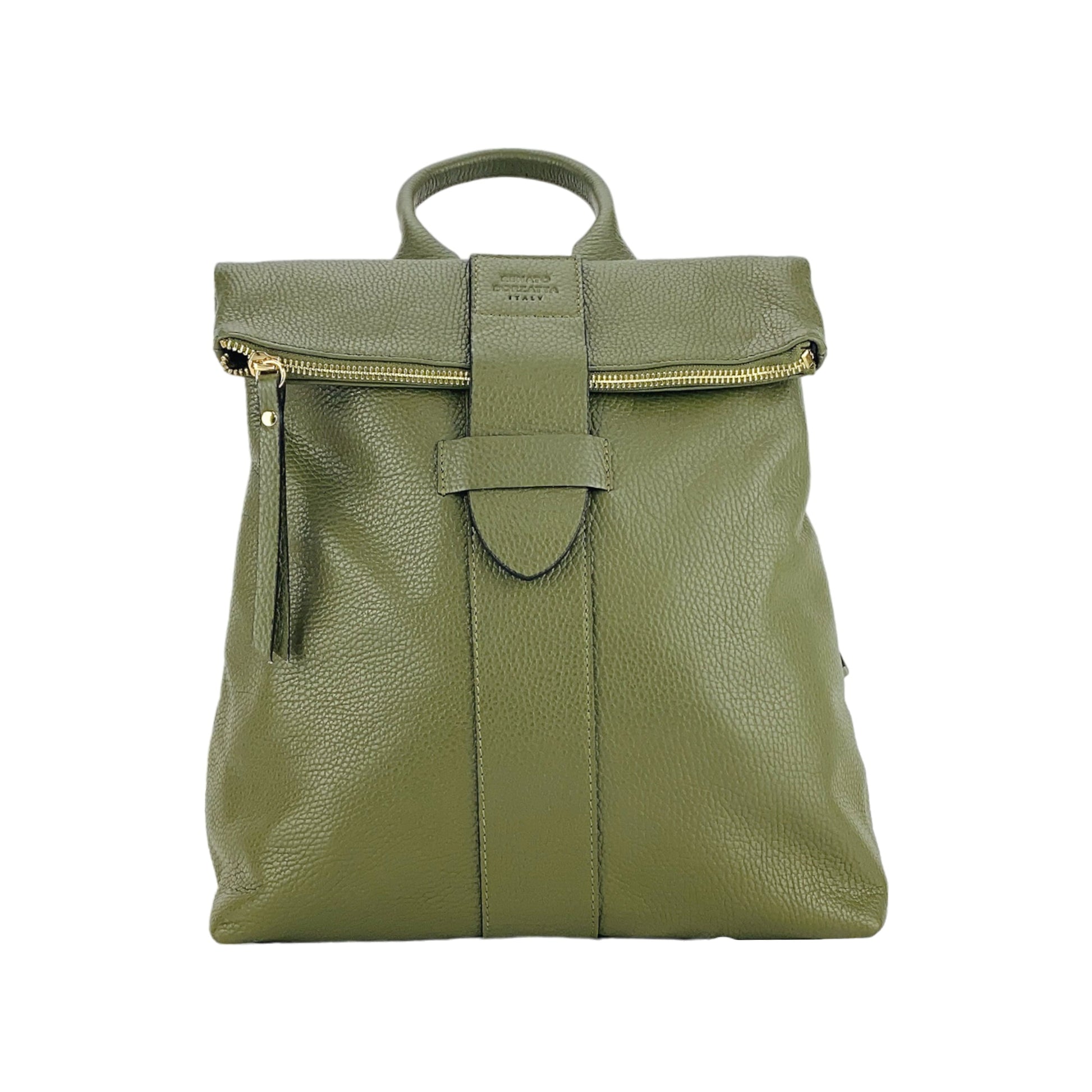 RB1021E | Zaino Donna Morbido in Vera Pelle Made in Italy con Spallacci regolabili. Chiusura lampo e Accessori in metallo Oro Lucido - Colore Verde - Dimensioni: cm 30 x 34 x 10,5-2