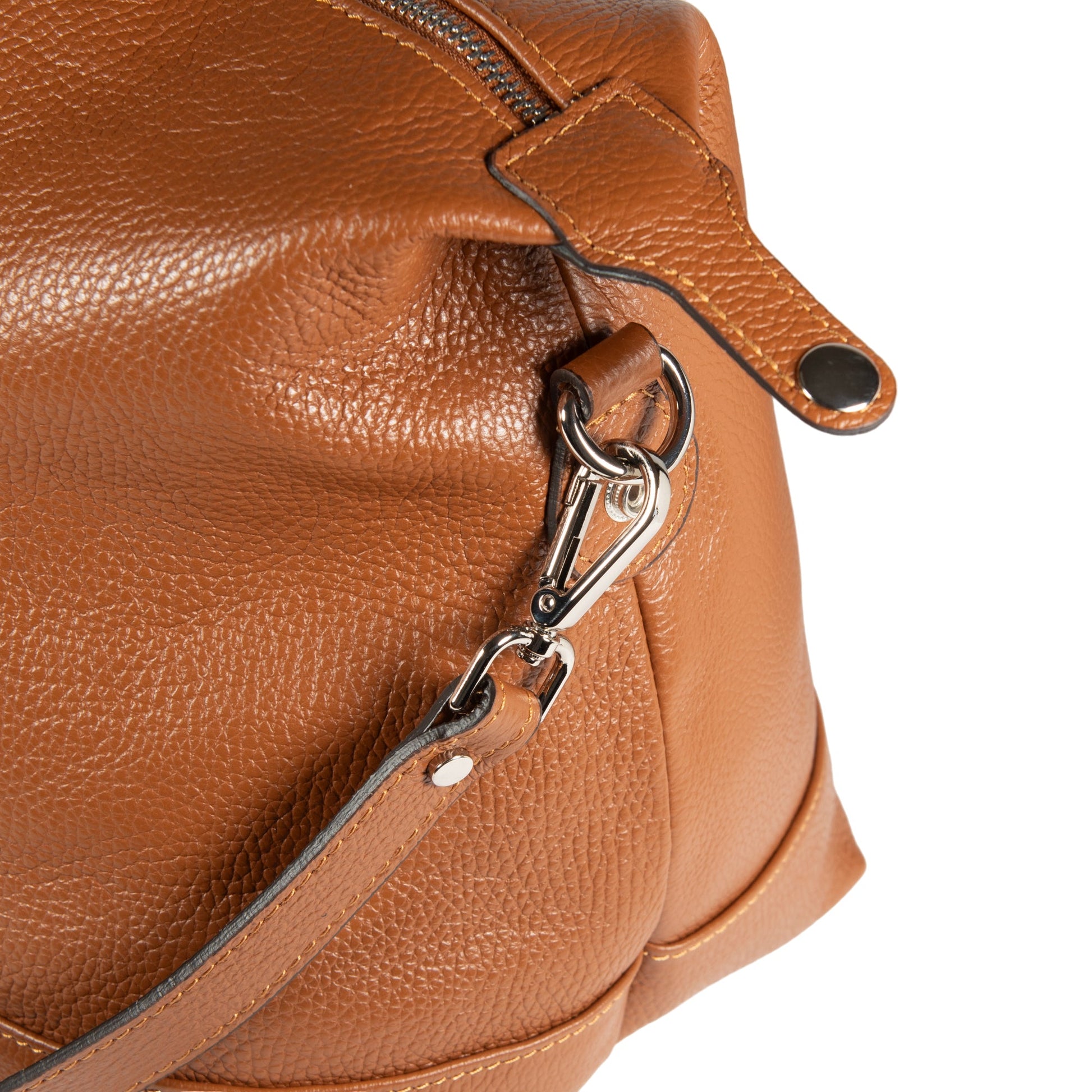 RB1029S | Made in Italy Genuine Leather Travel Duffle Bag with Adjustable and Removable Shoulder Strap. Zipper Closure and Shiny Nickel Metal Accessories - Cognac Color - Dimensions: cm 57 x 26 x 24-2