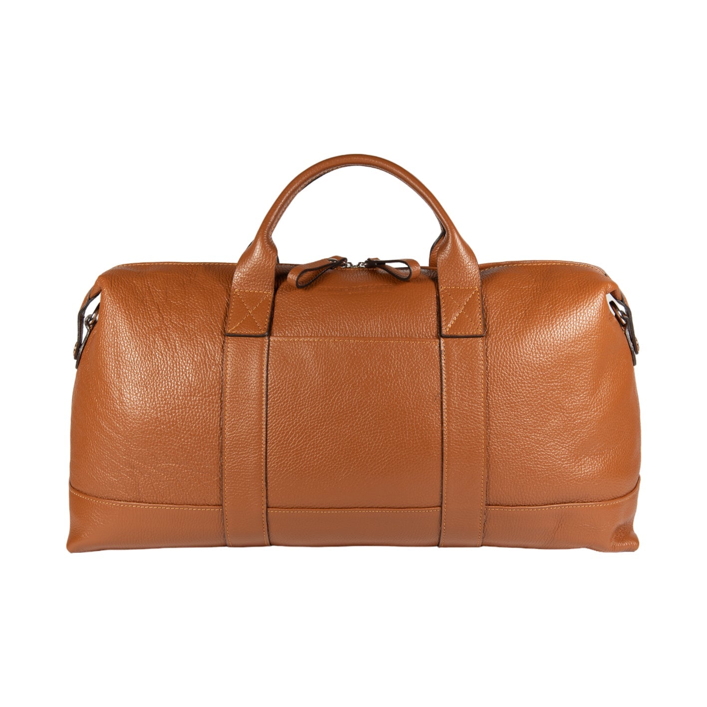 RB1029S | Made in Italy Genuine Leather Travel Duffle Bag with Adjustable and Removable Shoulder Strap. Zipper Closure and Shiny Nickel Metal Accessories - Cognac Color - Dimensions: cm 57 x 26 x 24-3