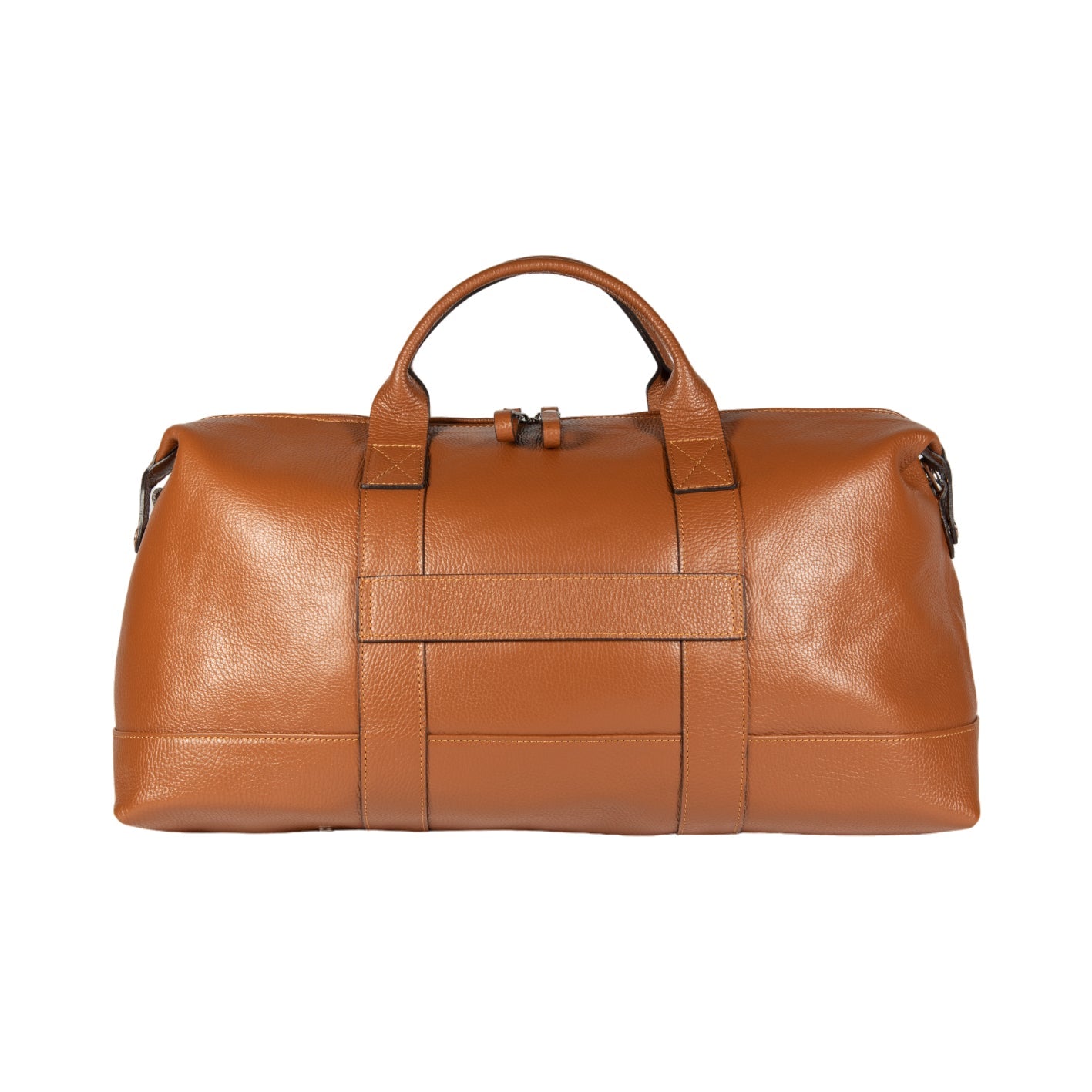 RB1029S | Made in Italy Genuine Leather Travel Duffle Bag with Adjustable and Removable Shoulder Strap. Zipper Closure and Shiny Nickel Metal Accessories - Cognac Color - Dimensions: cm 57 x 26 x 24-4