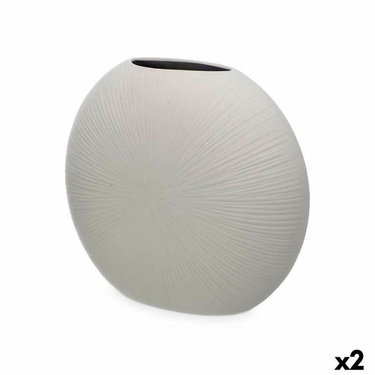 Vase Gift Decor Grey Ceramic Circular 36 x 34 x 16 cm (2 Units)-0
