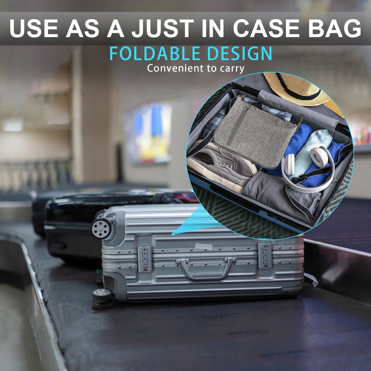 NNEDSZ Grey Large Foldable Travel Duffel Bag with Shoe Compartment and Carry Pouch - Lightweight, Durable, and Spacious-3