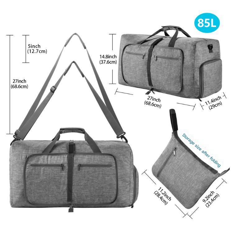 NNEDSZ Grey Large Foldable Travel Duffel Bag with Shoe Compartment and Carry Pouch - Lightweight, Durable, and Spacious-4