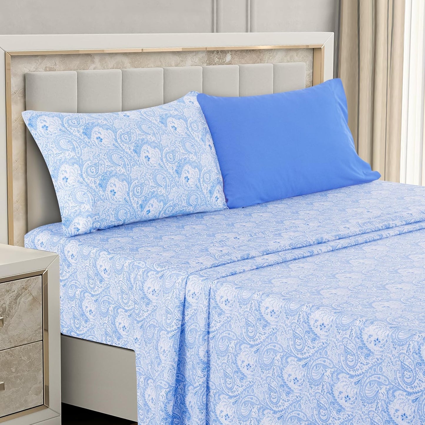 LUX Décor Paisley Queen Sheet Set – 6 Piece Ultra-Soft Microfiber Bed Sheets with Flat Sheet, 16 Inches Deep Pocket Fitted Sheet & 4 Pillowcases, Breathable, Bedroom Decor, Oeko-Tex – Navy Blue