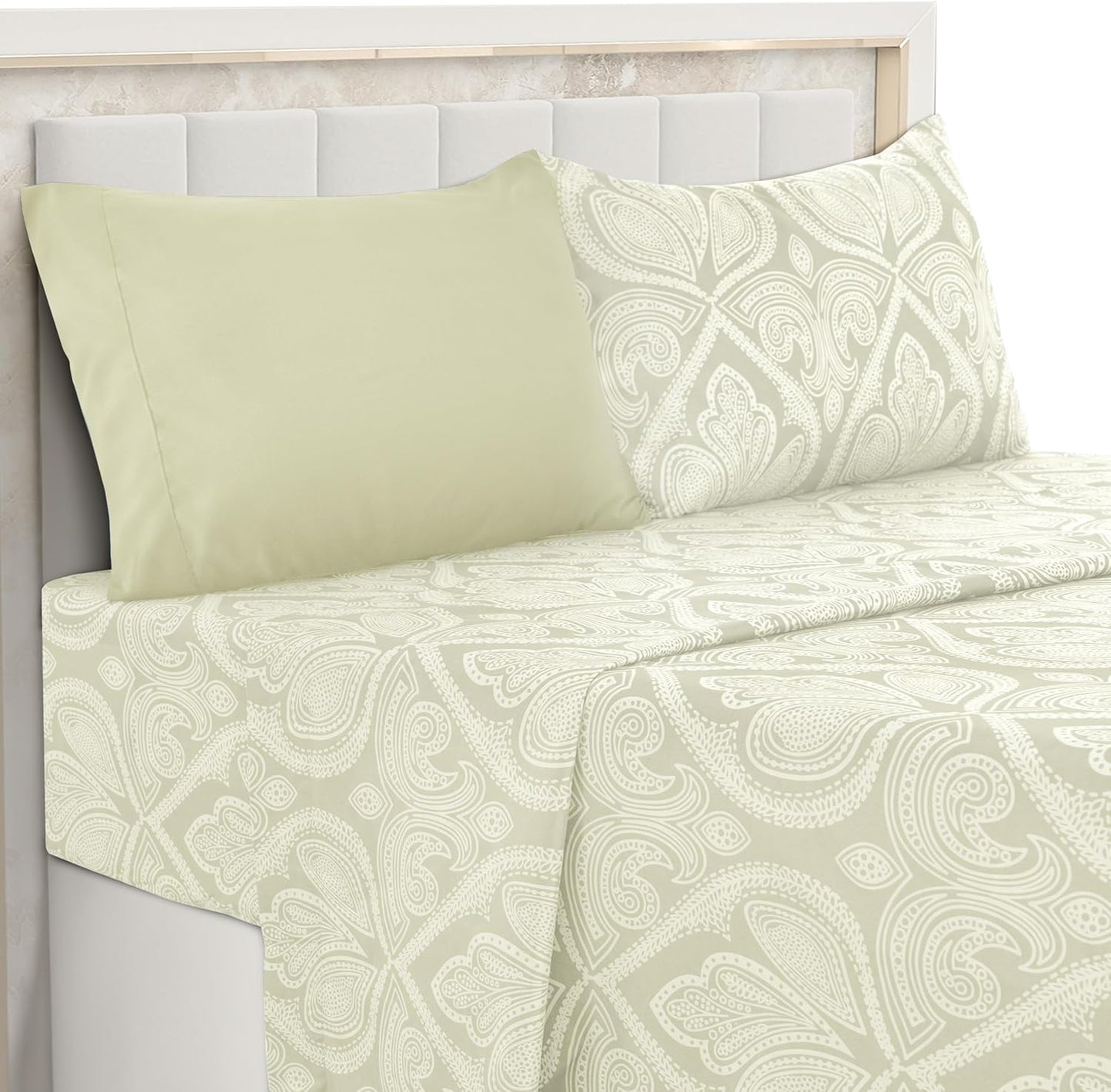 LUX Décor Paisley Queen Sheet Set – 6 Piece Ultra-Soft Microfiber Bed Sheets with Flat Sheet, 16 Inches Deep Pocket Fitted Sheet & 4 Pillowcases, Breathable, Bedroom Decor, Oeko-Tex – Navy Blue