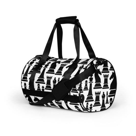 Crossbody Water-resistant Travel Bag - Black and White Chess Print-4