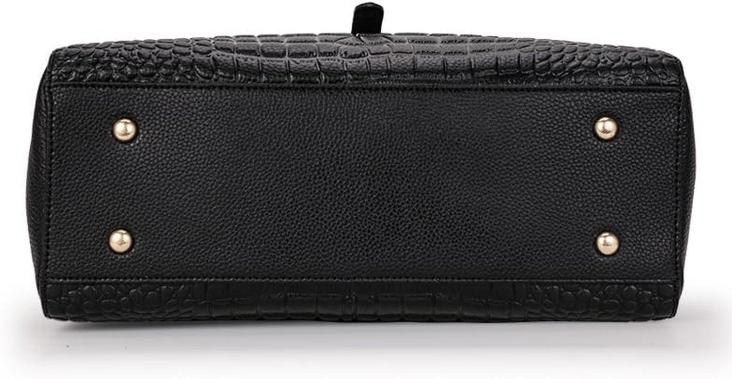 Genuine Leather Crocodile Print Handbag - Large Capacity, Detachable Strap, Color-Blocked, Women'S Cross-Body Tote