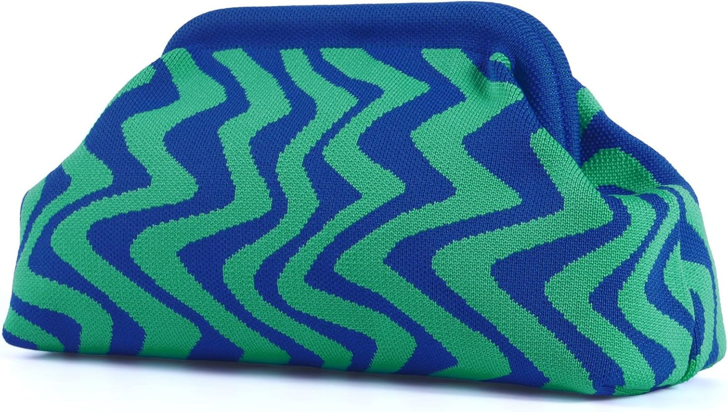 Woven Clutch Purses for Woman,Summer Beach Purse for Vacation, Woven Striped Dumpling Bag,Crochet Evening Handbag