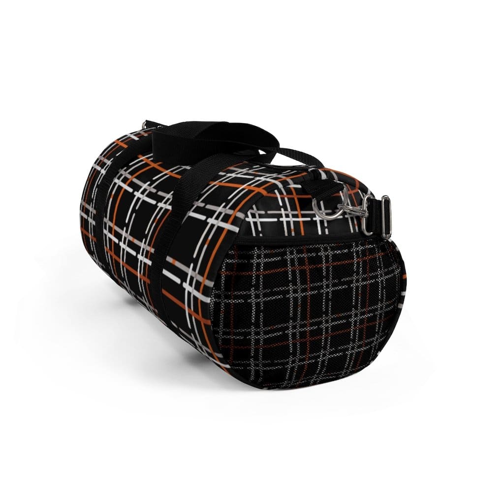 Duffel Bag - Carry on Luggage - Black and Orange Plaid-2