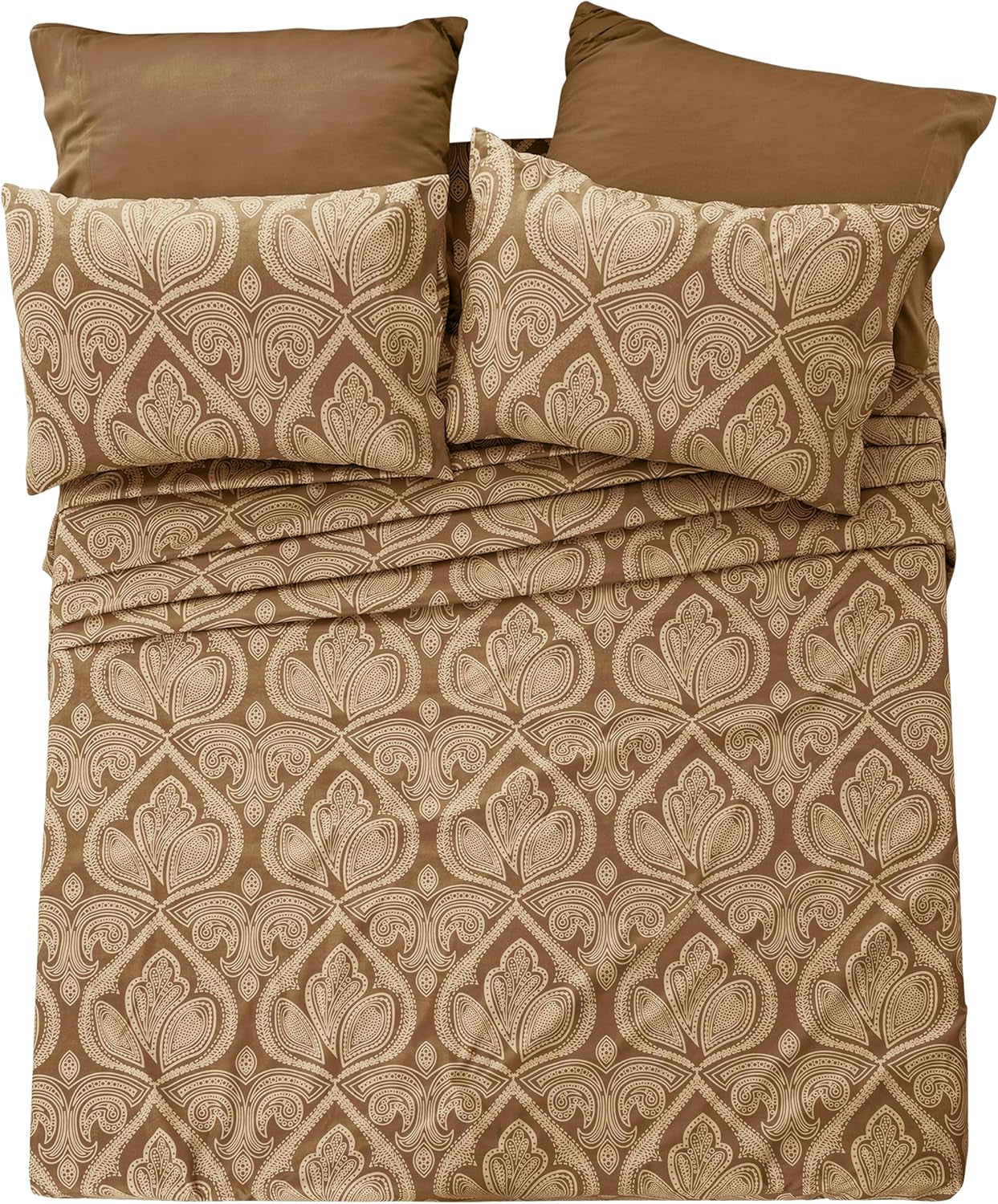 LUX Décor Paisley Queen Sheet Set – 6 Piece Ultra-Soft Microfiber Bed Sheets with Flat Sheet, 16 Inches Deep Pocket Fitted Sheet & 4 Pillowcases, Breathable, Bedroom Decor, Oeko-Tex – Navy Blue