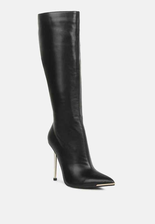 Hale Faux Leather Pointed Heel Calf Boots-1