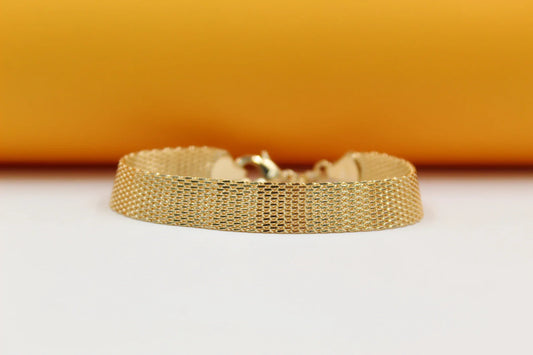 Gold Designed Mesh Link Bracelet (I143)-0