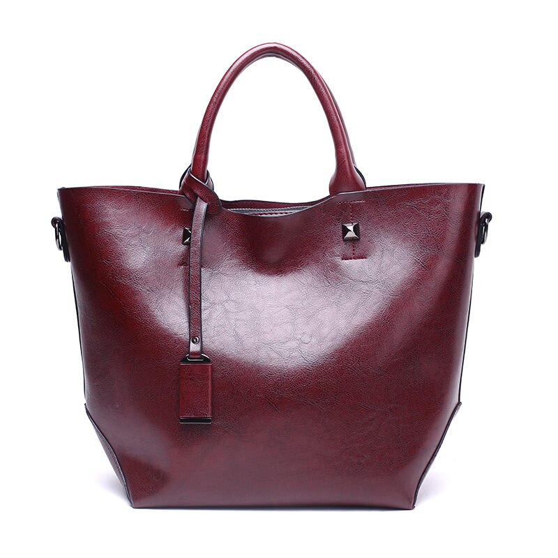 Women Wax surface PU Leather Handbag Womens Bag Designer Ladies Tote Shoulder Handbags Business Female Purse-0