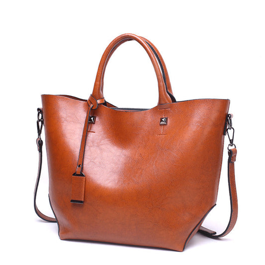 Women Wax surface PU Leather Handbag Womens Bag Designer Ladies Tote Shoulder Handbags Business Female Purse-2