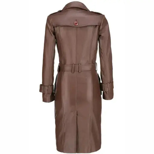 Women's Brown Leather Long Coat-1