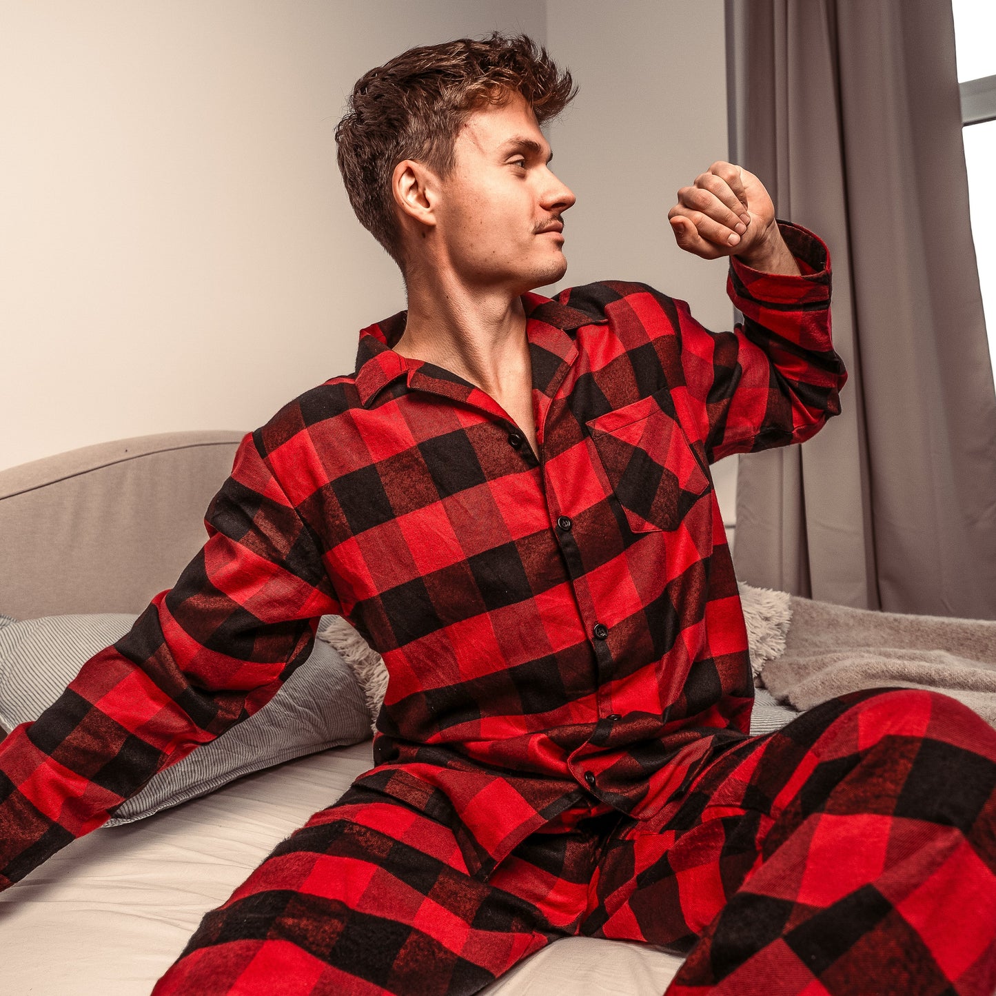 Norty Mens Cotton Yarn Flannel Pajama Lounge Sleep Sets-6